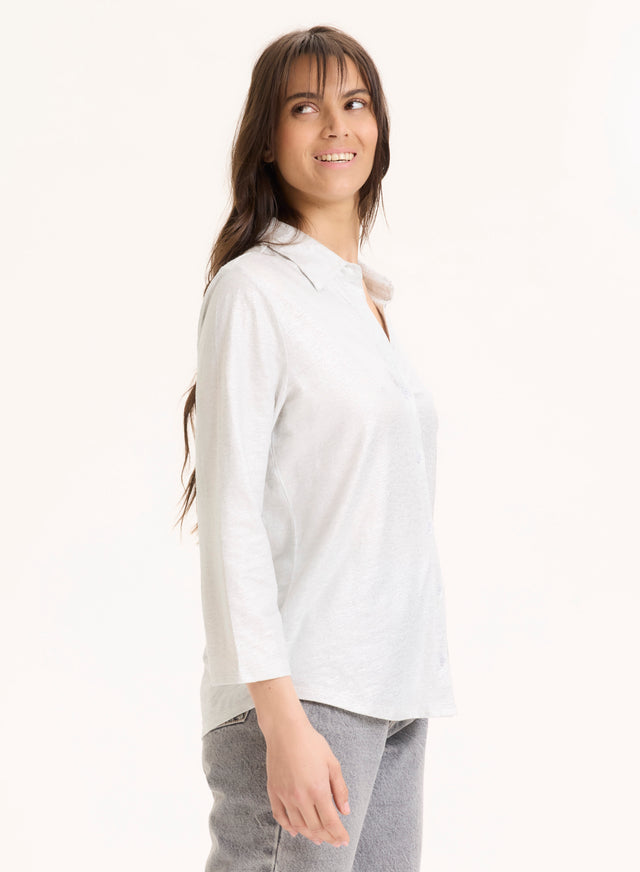 Majestic Filatures Chemise Argentée Col Chemise Manches Trois Quarts En Lin / Elasthanne Lin / Elasthanne