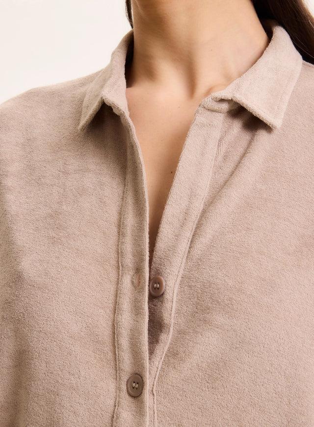 Majestic Filatures Chemise Beige Col Chemise Manches Coudes En Coton / Modal Coton / Modal