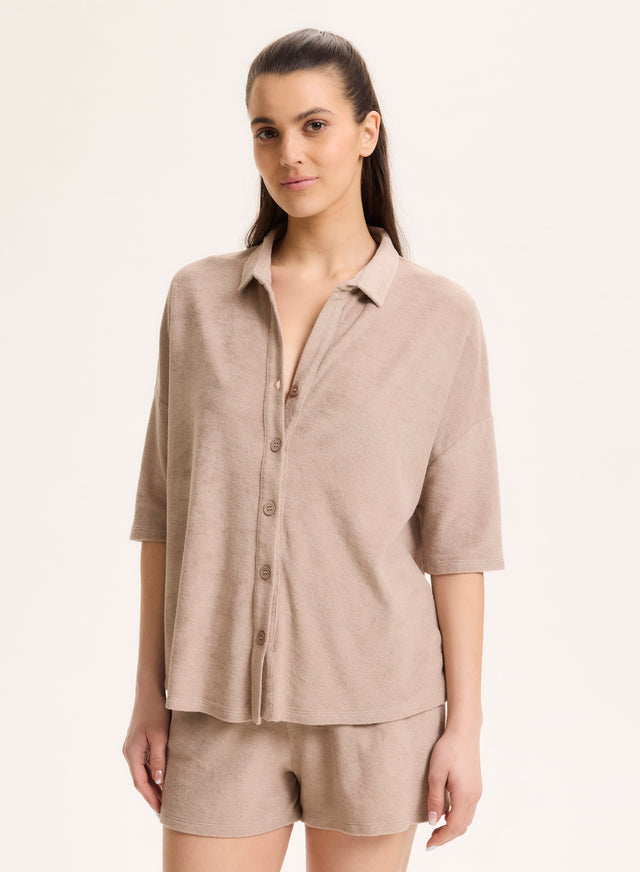Majestic Filatures Chemise Beige Col Chemise Manches Coudes En Coton / Modal Coton / Modal
