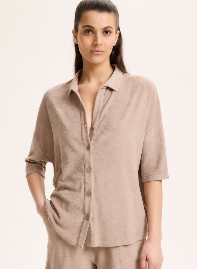 majestic filatures Chemise Beige Col Chemise Manches Coudes en Coton / Modal Coton / Modal