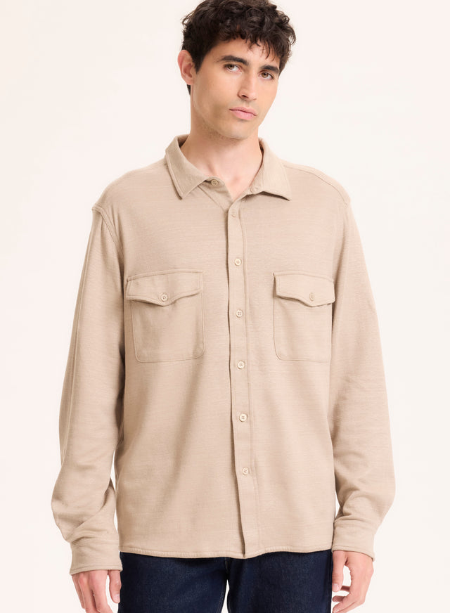 majestic filatures Chemise Beige Col Chemise Manches Longues en Lin / Coton organique Lin / Coton organique