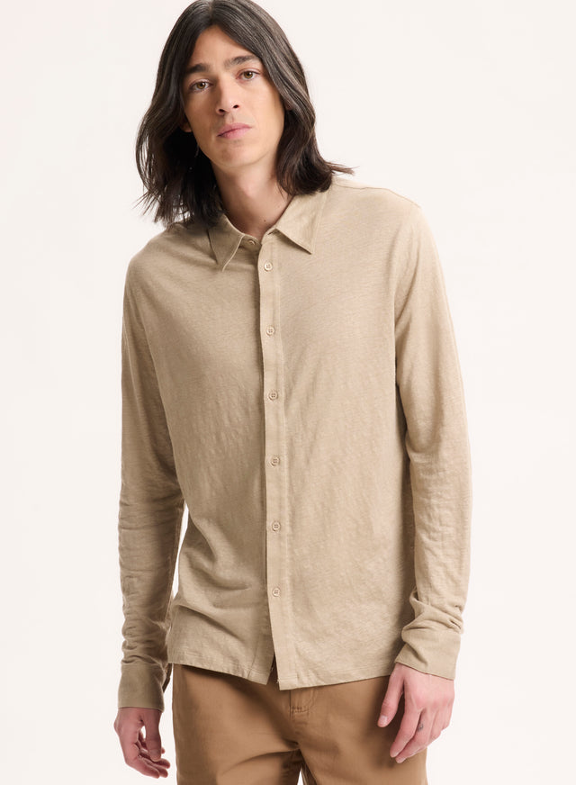 Majestic Filatures Chemise Beige Col Chemise Manches Longues En Lin / Elasthanne Lin / Elasthanne