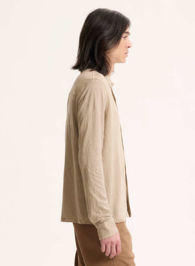 Majestic Filatures Chemise Beige Col Chemise Manches Longues En Lin / Elasthanne Lin / Elasthanne