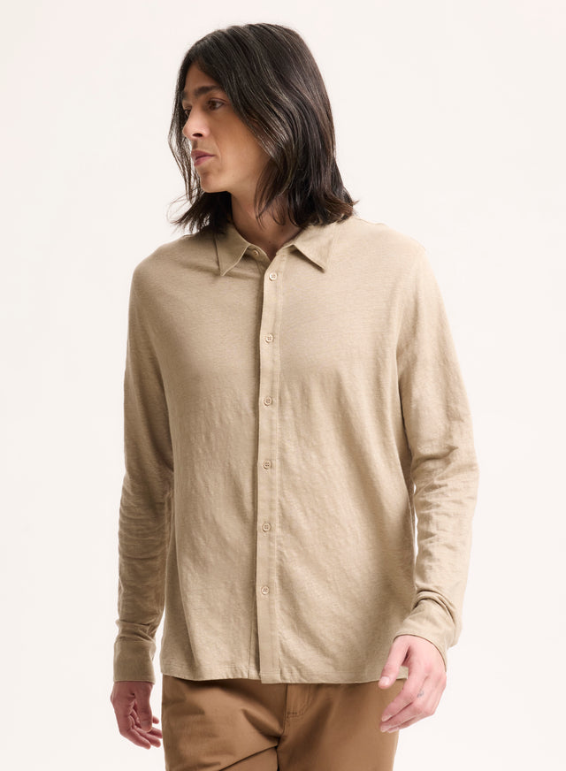 majestic filatures Chemise Beige Col Chemise Manches Longues en Lin / Elasthanne Lin / Elasthanne