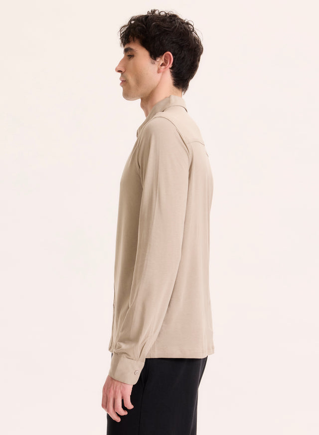 Majestic Filatures Chemise Beige Col Chemise Manches Longues En Lyocell / Tencel / Coton Organique Lyocell / Tencel / Coton Organique