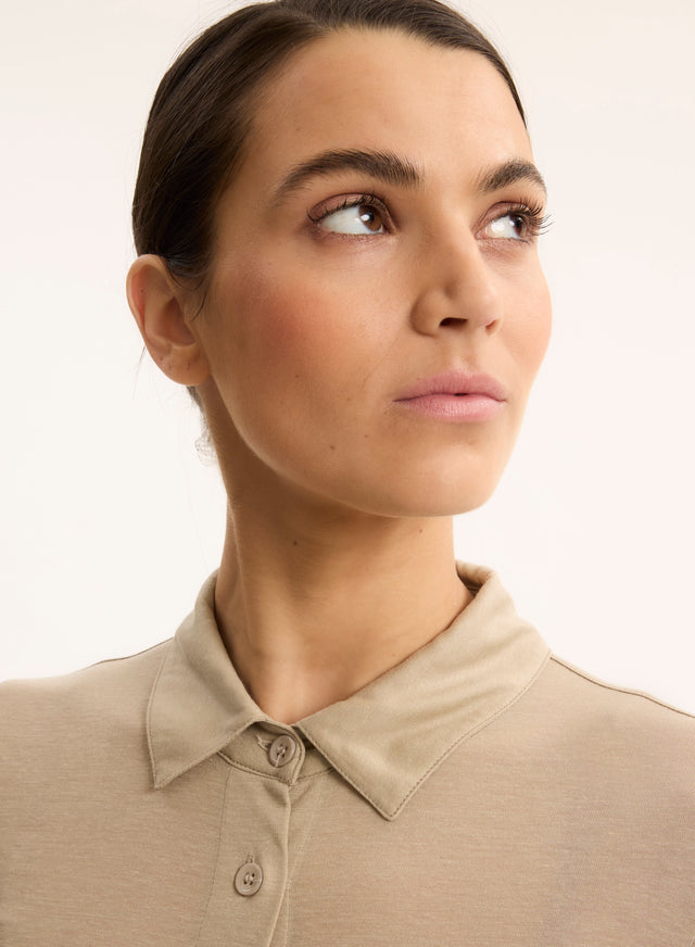 Majestic Filatures Chemise Beige Col Chemise Manches Longues Lyocell / Tencel / Coton Organique