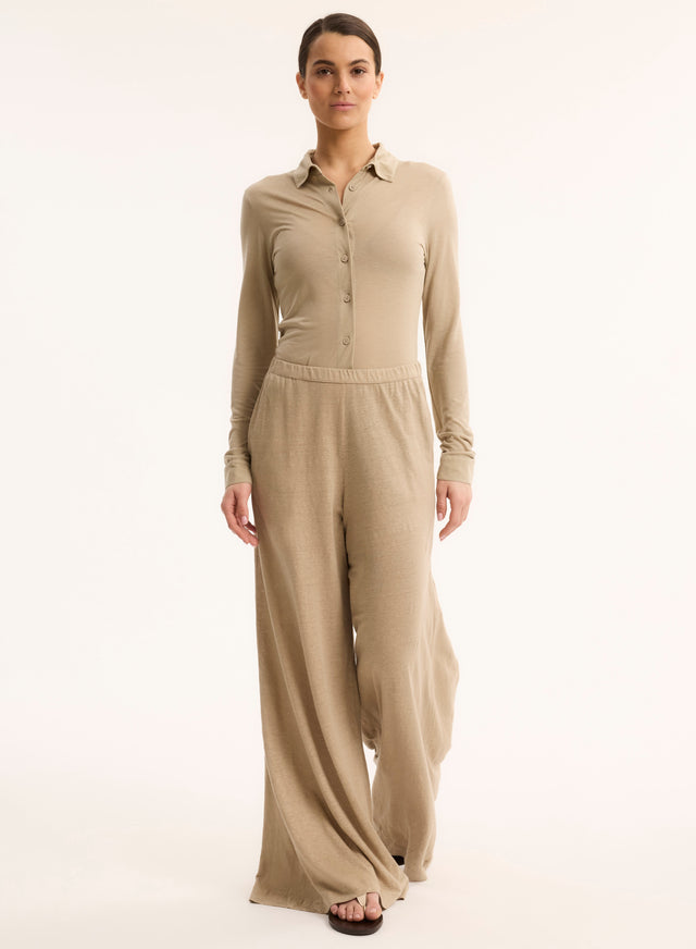 Majestic Filatures Chemise Beige Col Chemise Manches Longues Lyocell / Tencel / Coton Organique