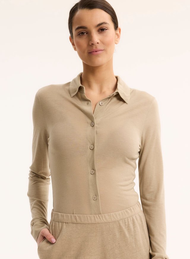 majestic filatures Chemise Beige Col Chemise Manches Longues Lyocell / Tencel / Coton organique