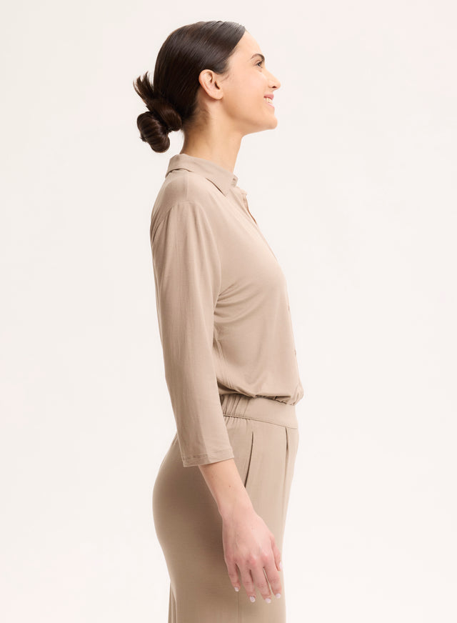 Majestic Filatures Chemise Beige Manches 3/4 Viscose / Élasthanne
