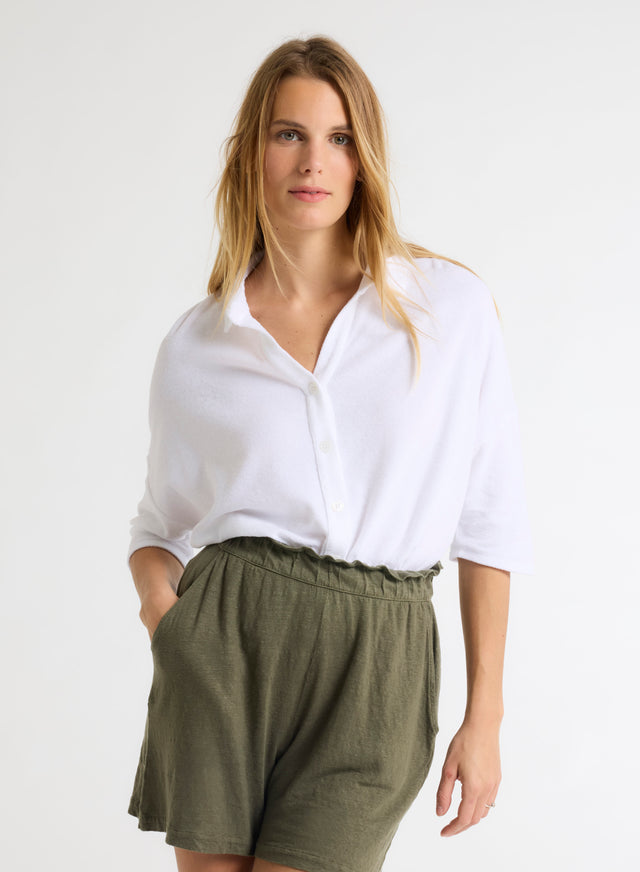 Majestic Filatures Chemise Blanche Col Chemise Manches Coudes En Coton / Modal Coton / Modal