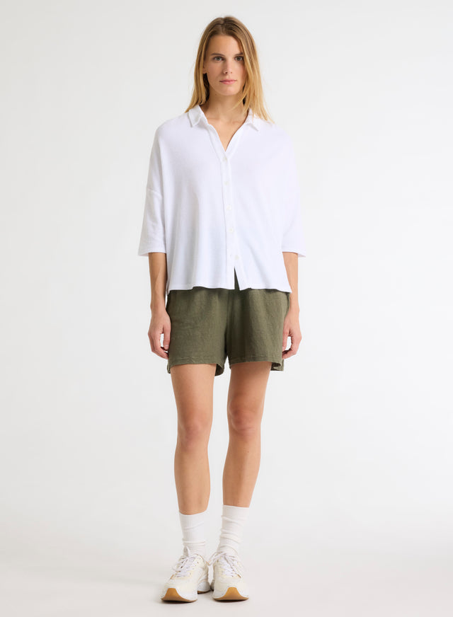 Majestic Filatures Chemise Blanche Col Chemise Manches Coudes En Coton / Modal Coton / Modal