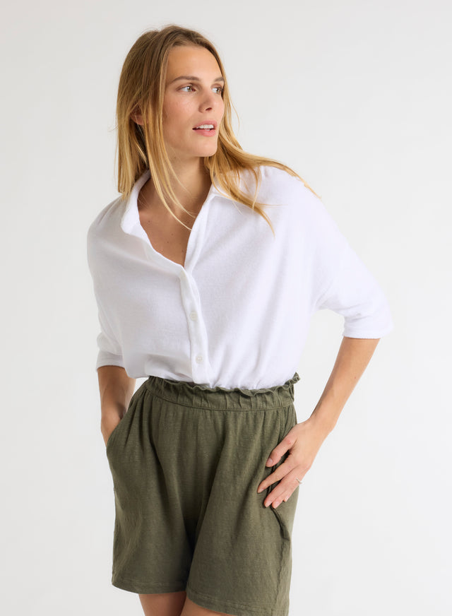 majestic filatures Chemise Blanche Col Chemise Manches Coudes en Coton / Modal Coton / Modal