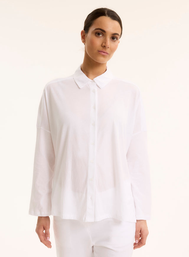 Majestic Filatures Chemise Blanche Col Chemise Manches Longues En Coton Organique Coton Organique