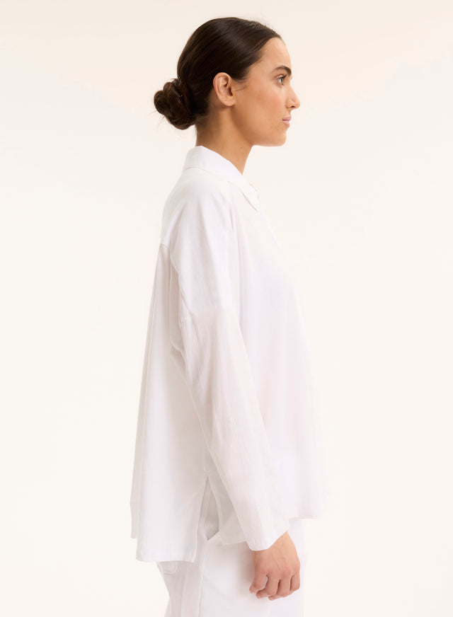 Majestic Filatures Chemise Blanche Col Chemise Manches Longues En Coton Organique Coton Organique