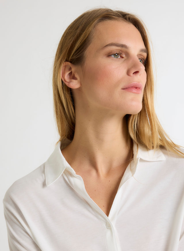 Majestic Filatures Chemise Blanche Col Chemise Manches Longues Lyocell / Tencel / Coton Organique