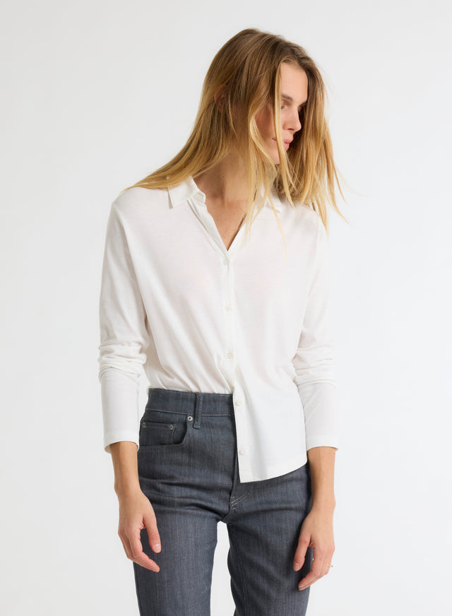 Majestic Filatures Chemise Blanche Col Chemise Manches Longues Lyocell / Tencel / Coton Organique