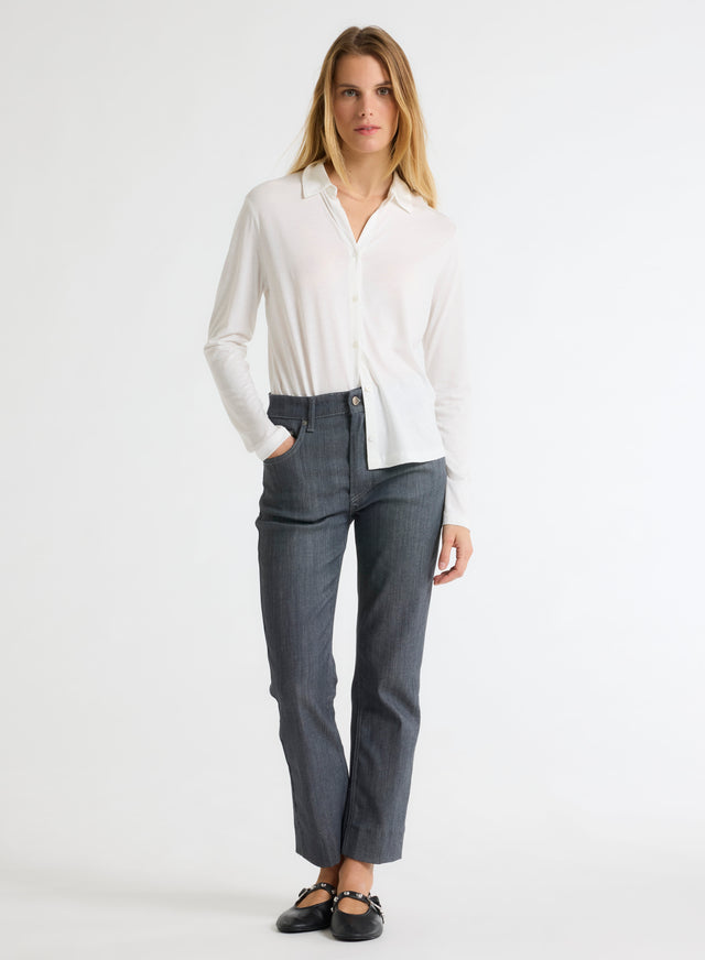 Majestic Filatures Chemise Blanche Col Chemise Manches Longues Lyocell / Tencel / Coton Organique