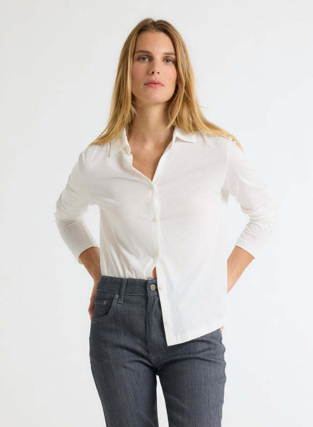 majestic filatures Chemise Blanche Col Chemise Manches Longues Lyocell / Tencel / Coton organique