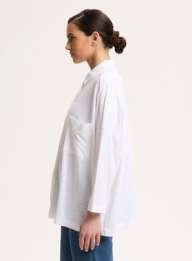 Majestic Filatures Chemise Blanche Col Chemise Manches Trois Quarts En Lin / Elasthanne Lin / Elasthanne