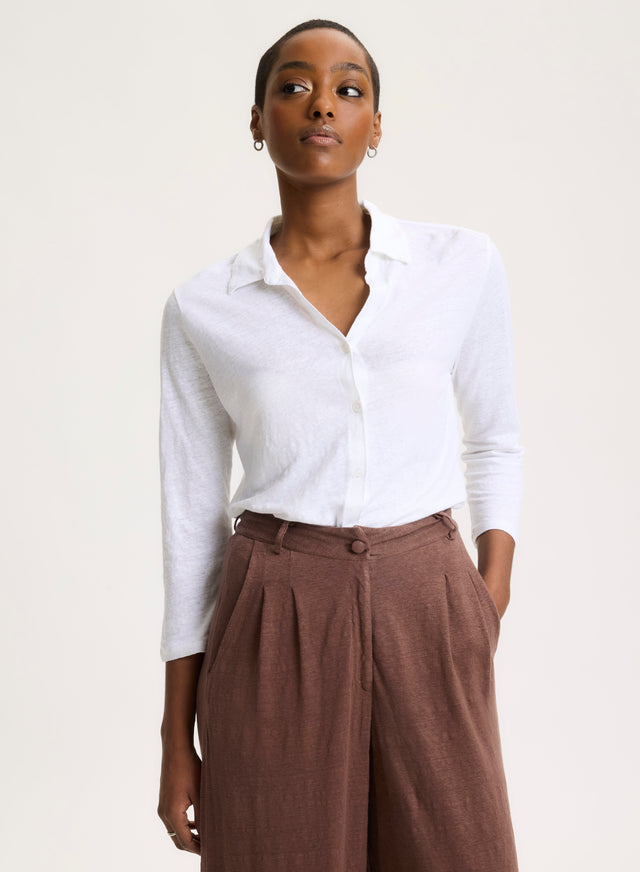 majestic filatures Chemise Blanche Manches 3/4 en Lin / Elasthanne Lin / Elasthanne