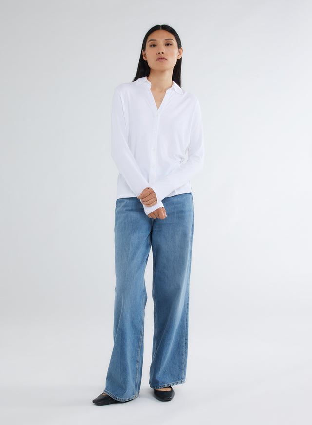 Majestic Filatures Chemise Blanche Manches Longues En Viscose Et Élasthanne Viscose / Élasthanne