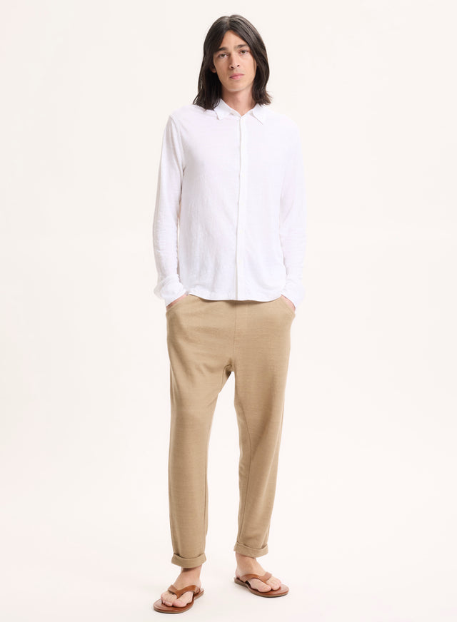 Majestic Filatures Chemise Blanche Manches Longues Lin / Elasthanne