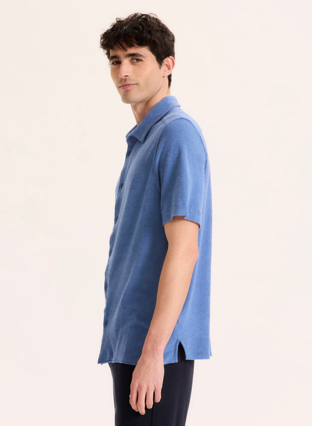 Majestic Filatures Chemise Bleu Col Chemise Manches Courtes En Coton Organique / Modal Coton Organique / Modal
