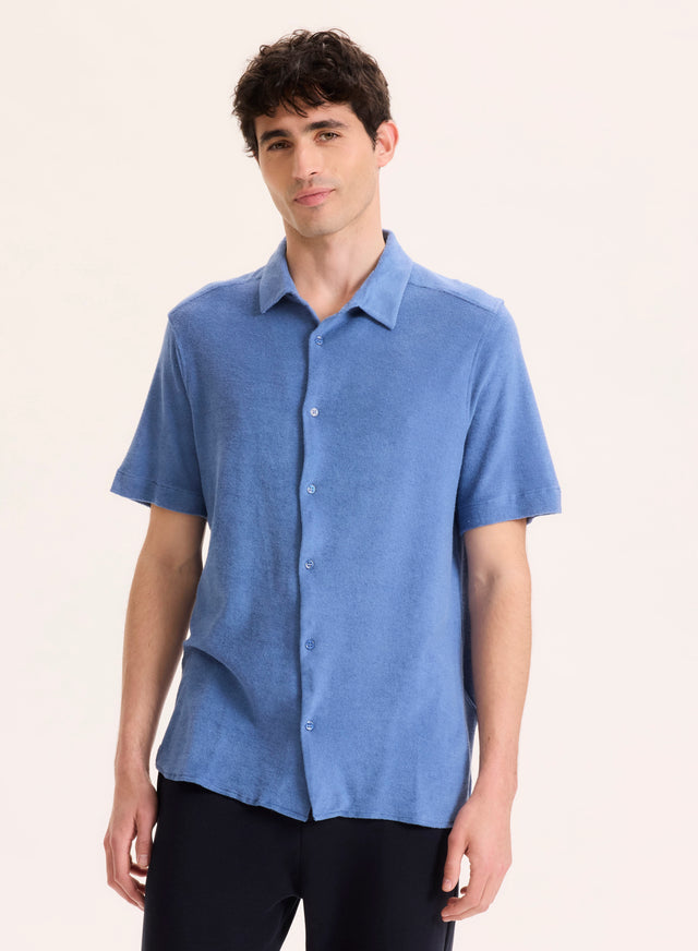 majestic filatures Chemise Bleu Col Chemise Manches Courtes en Coton organique / Modal Coton organique / Modal