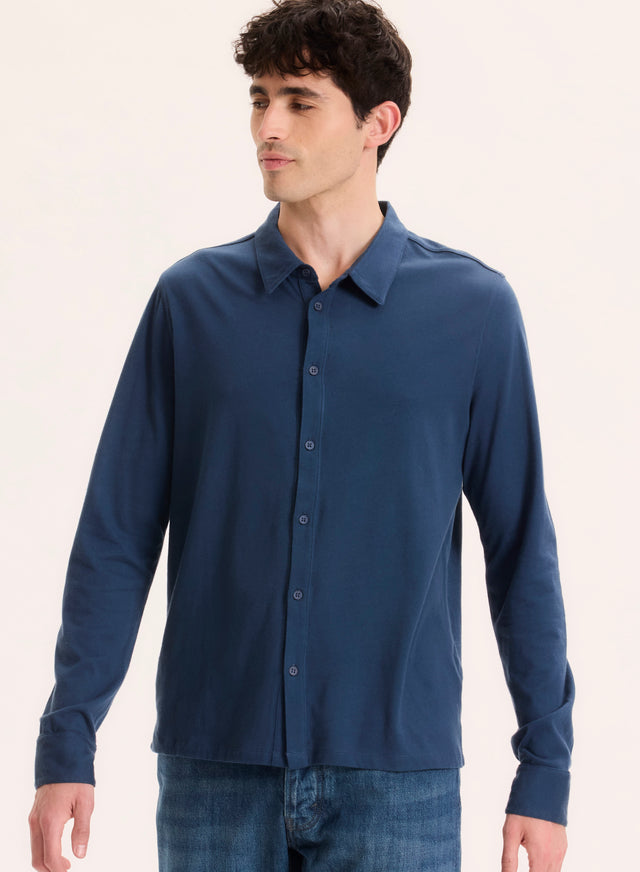 majestic filatures Chemise Bleue Col Chemise Manches Longues en Coton organique Coton organique