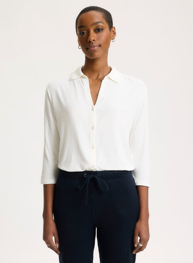 Majestic Filatures Chemise Crème Manches 3/4 Viscose / Élasthanne