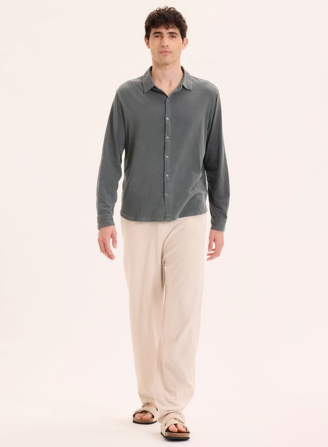 Majestic Filatures Chemise Grise Col Chemise Manches Longues En Coton Organique / Elasthanne Coton Organique / Elasthanne