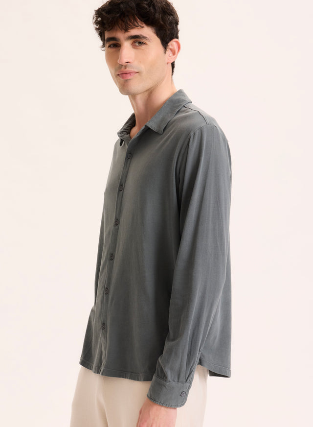 Majestic Filatures Chemise Grise Col Chemise Manches Longues En Coton Organique / Elasthanne Coton Organique / Elasthanne