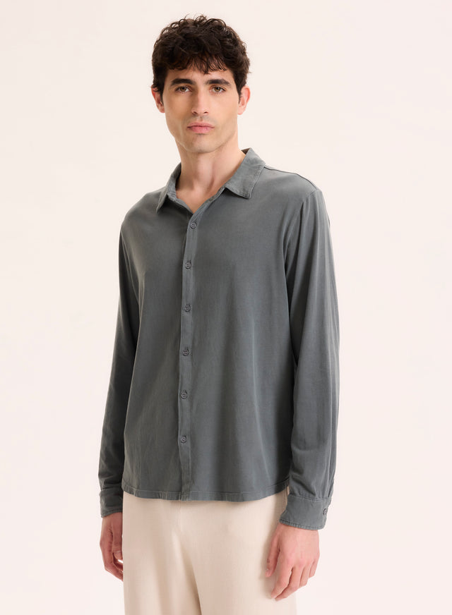 majestic filatures Chemise Grise Col Chemise Manches Longues en Coton organique / Elasthanne Coton organique / Elasthanne