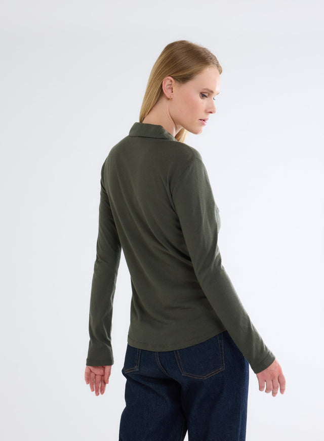 Majestic Filatures Chemise Kaki Avec Poches Manches Longues En Coton Et Cachemire Coton / Cachemire