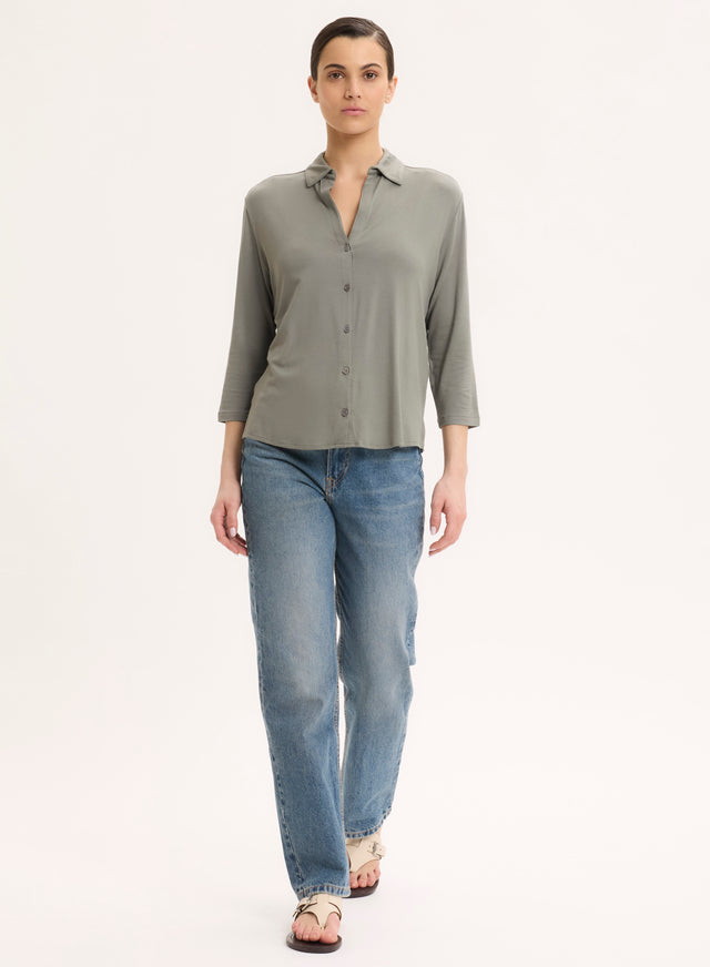 Majestic Filatures Chemise Kaki Manches 3/4 En Viscose / Élasthanne Viscose / Élasthanne