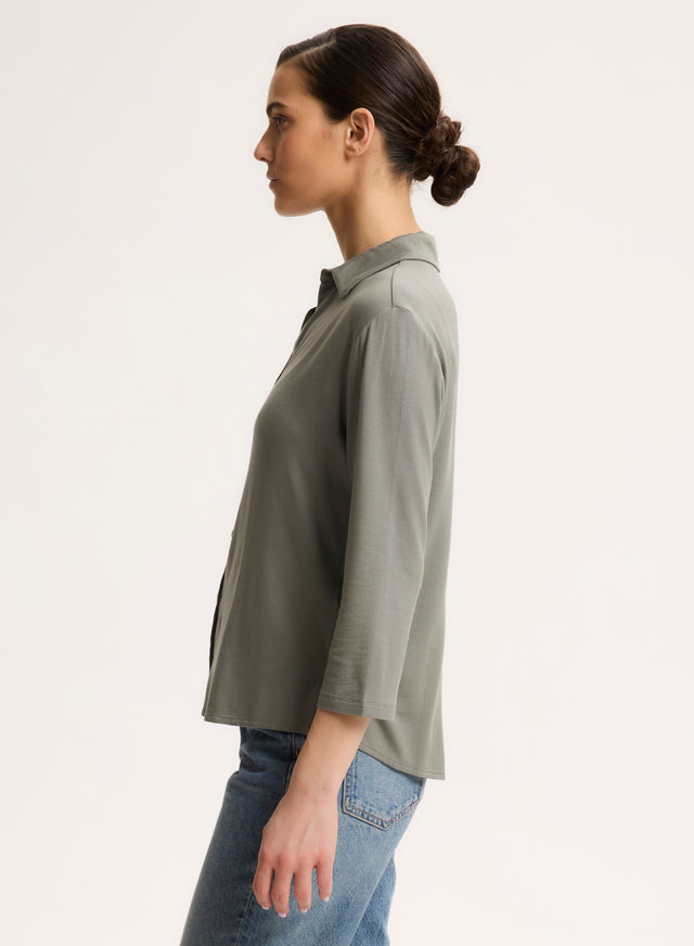 Majestic Filatures Chemise Kaki Manches 3/4 En Viscose / Élasthanne Viscose / Élasthanne