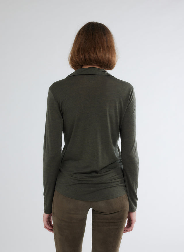 Majestic Filatures Chemise Kaki Manches Longues En Laine Et Lyocell Lyocell / Laine Vierge