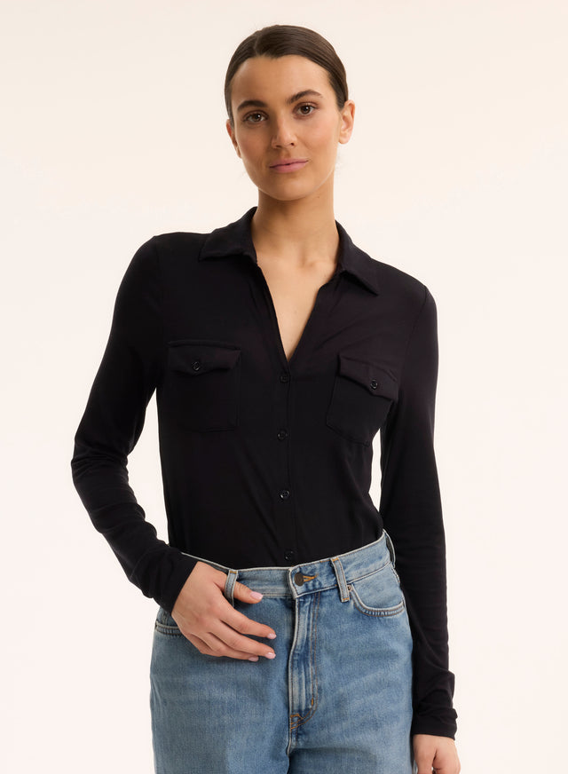 majestic filatures Chemise Marine Anna 2 poches en Viscose et Élasthanne Viscose / Élasthanne