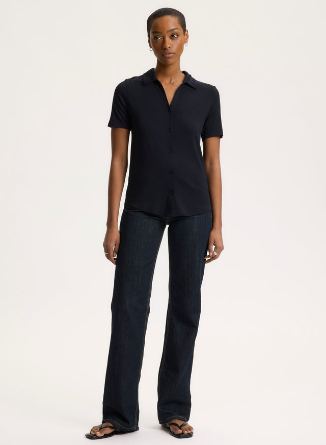 Majestic Filatures Chemise Marine Col Chemise Manches Courtes En Viscose / Élasthanne Viscose / Élasthanne