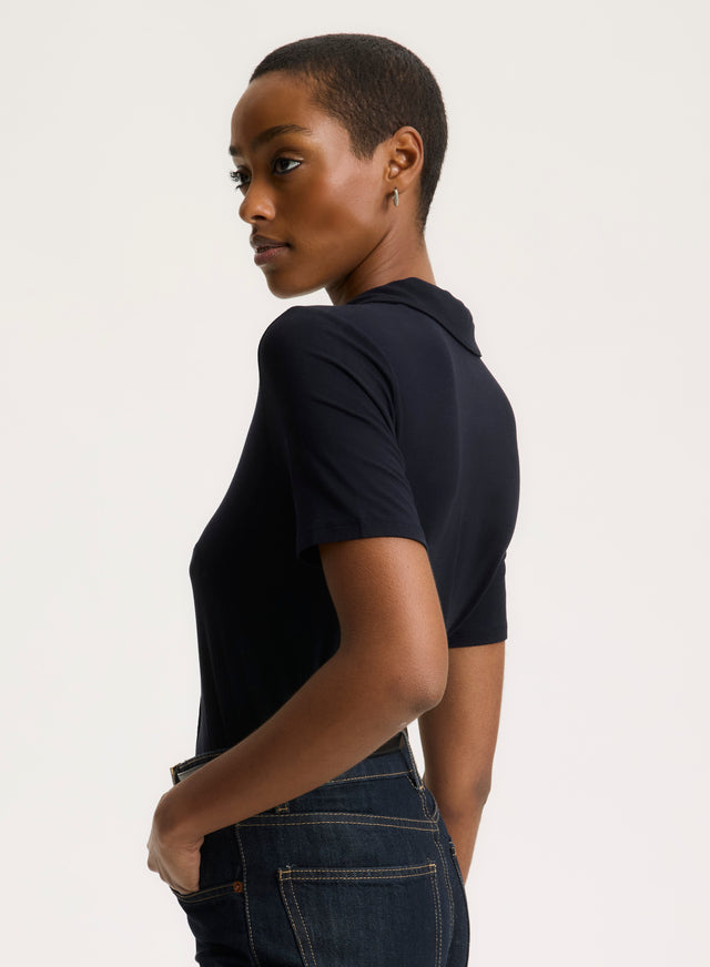 Majestic Filatures Chemise Marine Col Chemise Manches Courtes En Viscose / Élasthanne Viscose / Élasthanne