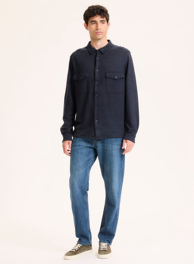 Majestic Filatures Chemise Marine Col Chemise Manches Longues En Lin / Coton Organique Lin / Coton Organique