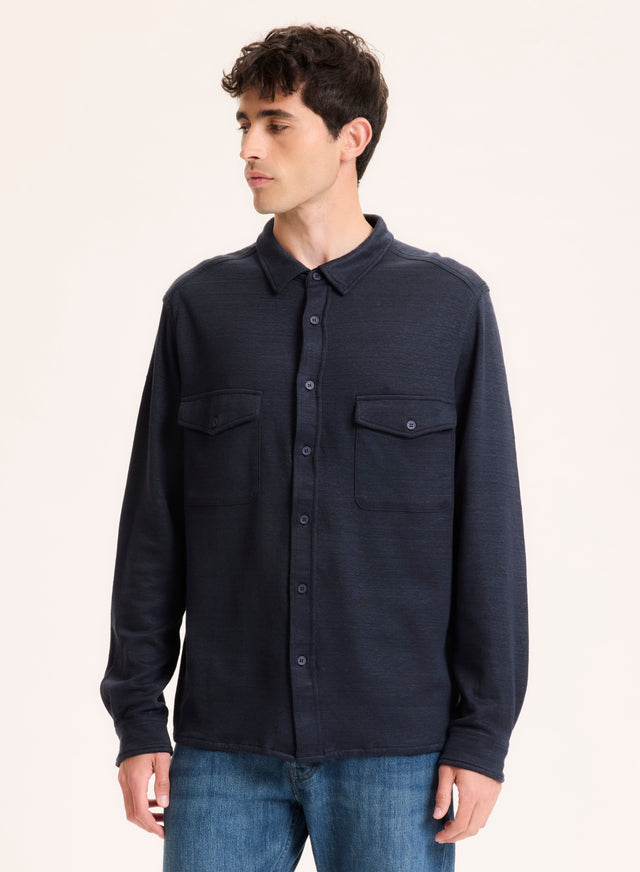 Majestic Filatures Chemise Marine Col Chemise Manches Longues En Lin / Coton Organique Lin / Coton Organique