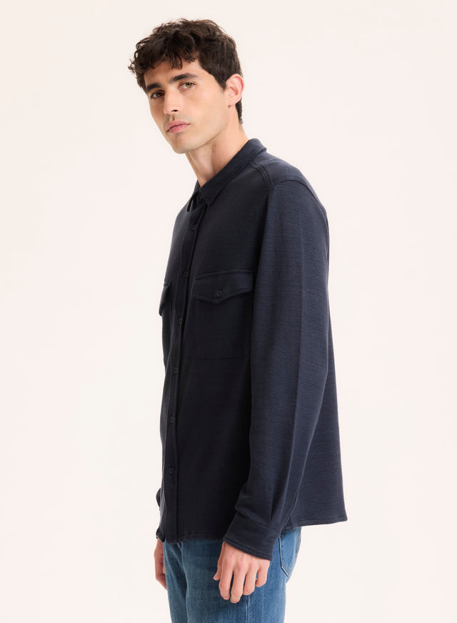 Majestic Filatures Chemise Marine Col Chemise Manches Longues En Lin / Coton Organique Lin / Coton Organique