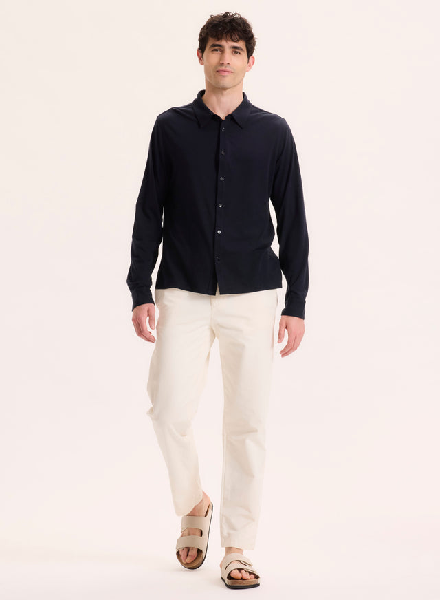 Majestic Filatures Chemise Marine Col Chemise Manches Longues En Lyocell / Tencel / Coton Organique Lyocell / Tencel / Coton Organique