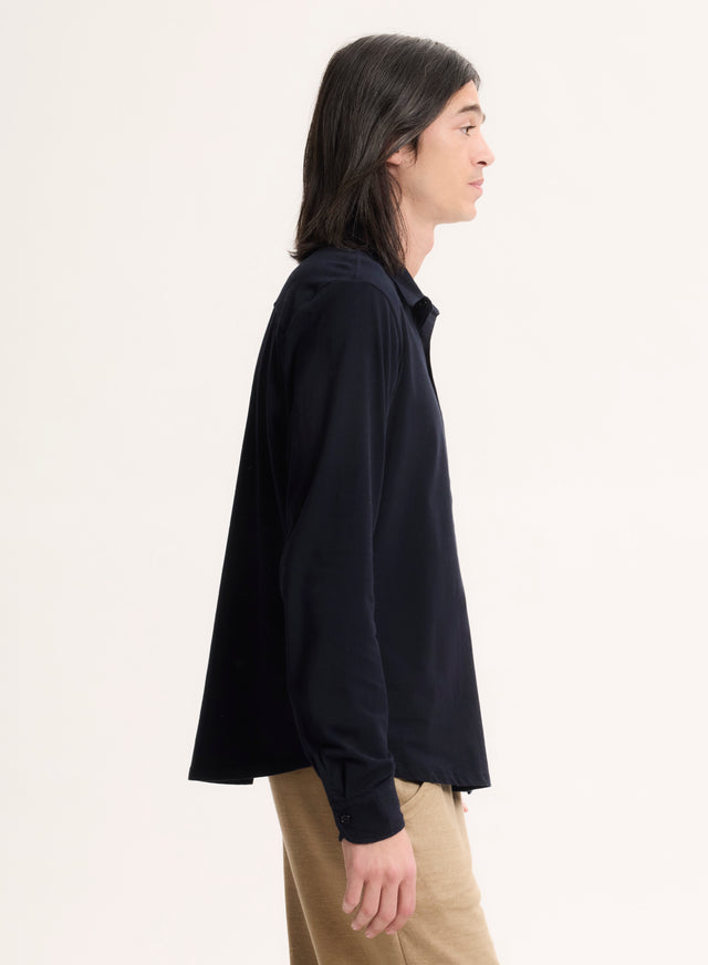 Majestic Filatures Chemise Marine Manches Longues Coton Organique / Elasthanne