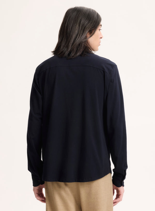 Majestic Filatures Chemise Marine Manches Longues Coton Organique / Elasthanne