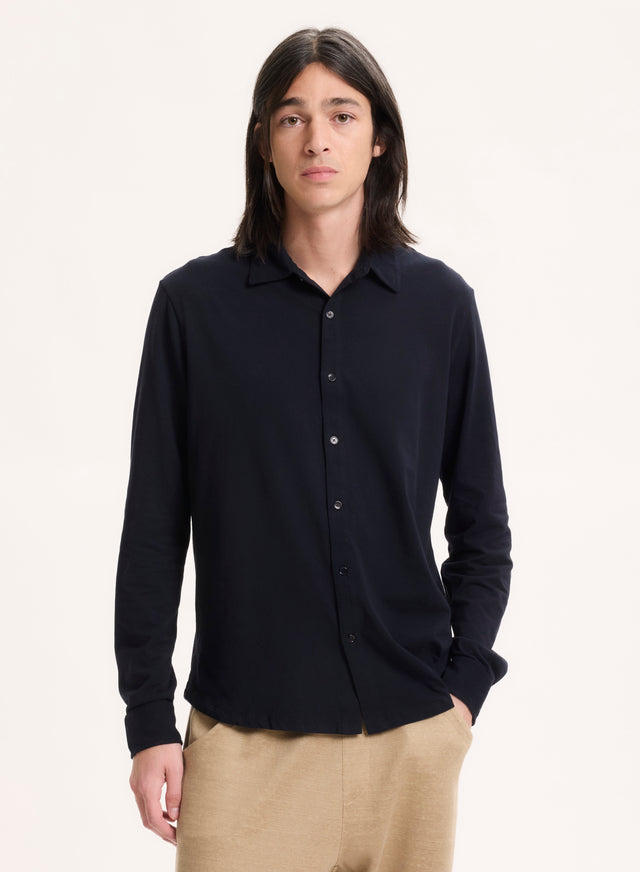 majestic filatures Chemise Marine Manches Longues Coton organique / Elasthanne