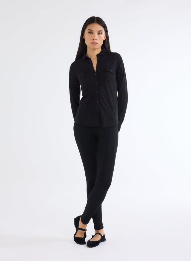 Majestic Filatures Chemise Noir Manches Longues En Laine Et Lyocell Lyocell / Laine Vierge