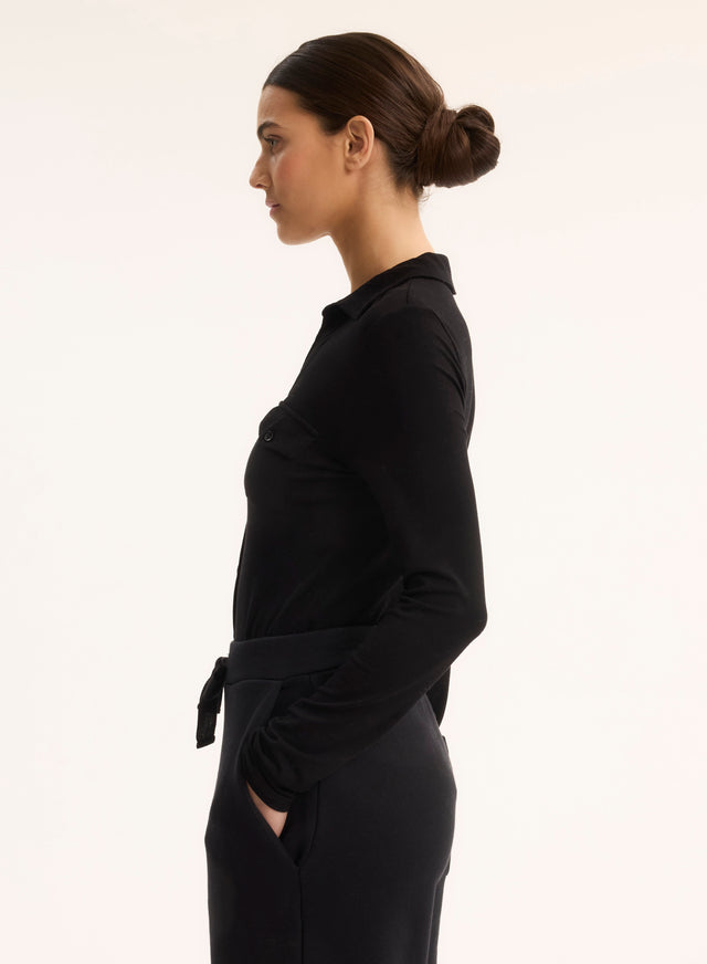Majestic Filatures Chemise Noire Anna 2 Poches En Viscose Et Élasthanne Viscose / Élasthanne