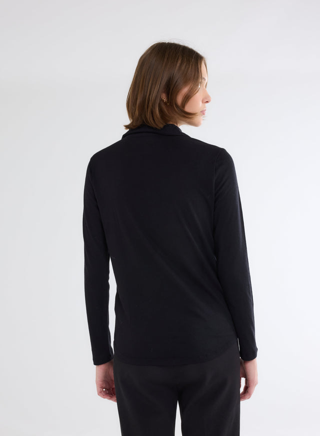 Majestic Filatures Chemise Noire Avec Poches Manches Longues En Coton Et Cachemire Coton / Cachemire